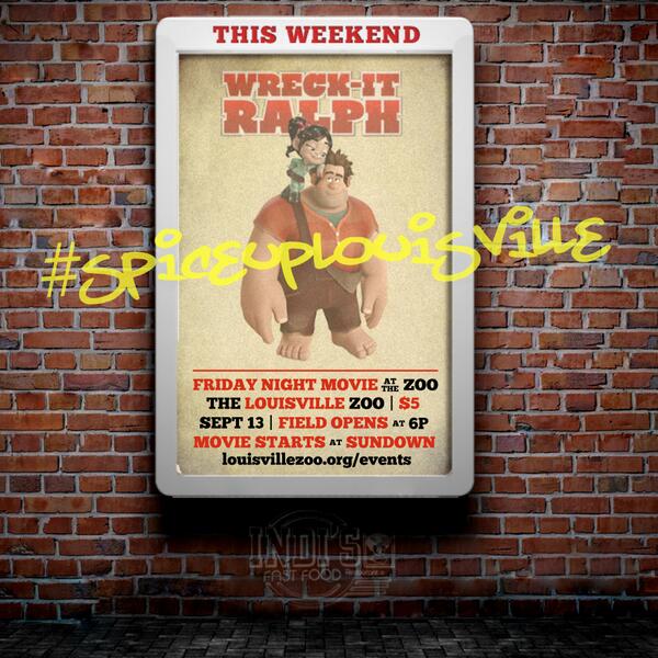Indis_FastFood's tweet photo. Wreck-It Ralph is the Friday Night Movie at Louisville Zoo! http://t.co/828r4RzVMi #SpiceUpLouisville http://t.co/W6VDGPOoAN