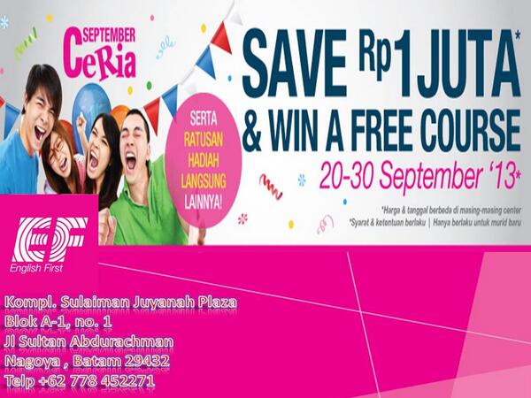 EFBatam's tweet photo. @micenggg Bulan ini bisa Kursus Gratis di EF English First Batam... http://t.co/WzsqBdRyxM