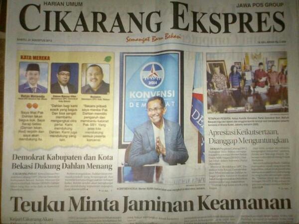 Demokrat Kota dan Kab Bekasi dukung Dahlan Iskan menang konvensi <a href="/iskan_dahlan/">Dahlan Iskan</a> <a href="/SBYudhoyono/">S. B. Yudhoyono</a> <a href="/fauzi_ajah/">𝔐𝔯 𝔓𝔞𝔰𝔲𝔫𝔡𝔞𝔫</a> <a href="/fauzi75/">MR Pasundan</a>