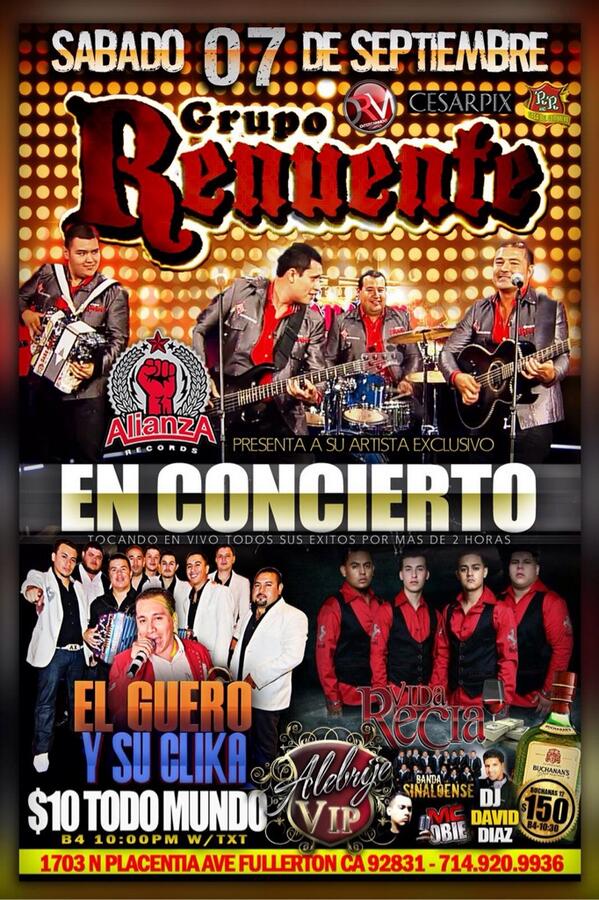 El próximo sábado, 07 de septiembre, llega GRUPO RENUENTE con su éxito EL ALUMNO a Alebrije's de Fullerton #noqueno
