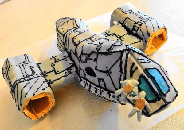 styropyro's tweet photo. @NathanFillion I made another gingerbread Serenity. Breaking it before eating it was bittersweet. http://t.co/6PQXOrxXJq