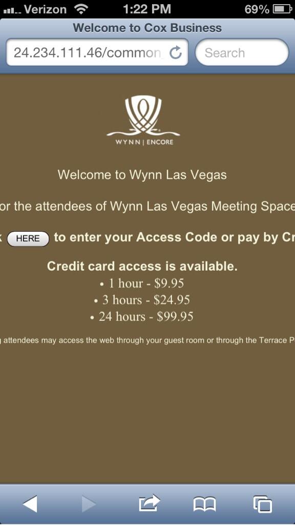 agarwal's tweet photo. Reasonable wifi fees at @WynnLasVegas http://t.co/0WUCCtrhpg