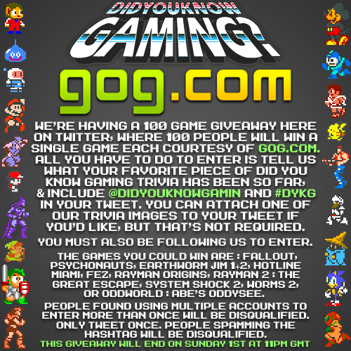didyouknowgamin's tweet image. We're having a 100 game giveaway courtesy of GOG.com! Read the attached image for more info. #DYKG