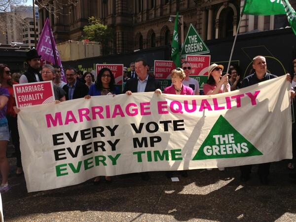 MehreenFaruqi's tweet photo. The Greens standing up for human rights #MarriageEquality rally http://t.co/mK3tPNHJXu