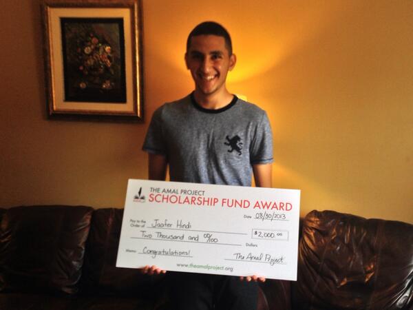 TheAmalProject's tweet photo. Our first-prize scholarship winner Jaafer Hindi! Amazing young man with an amazing family and an amazing story! http://t.co/5IcKrrPIVN
