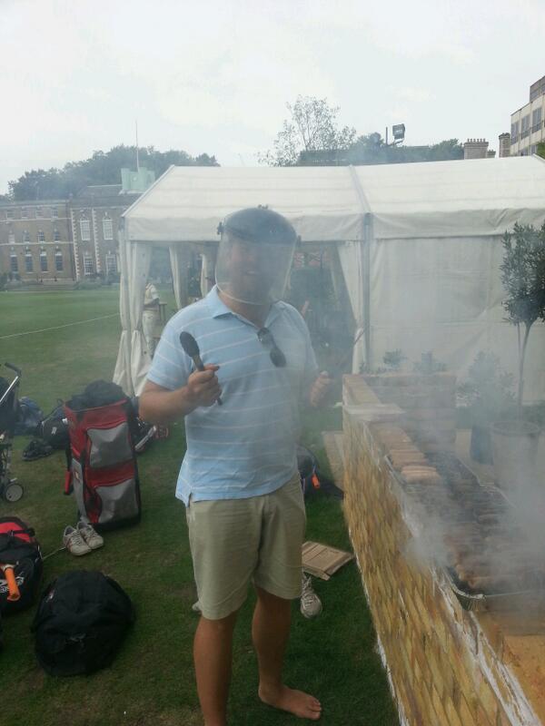HACCricket's tweet photo. Big Al doing a spot of BBQing! Oh and there is cricket on too! http://t.co/6vRDYHmVmq
