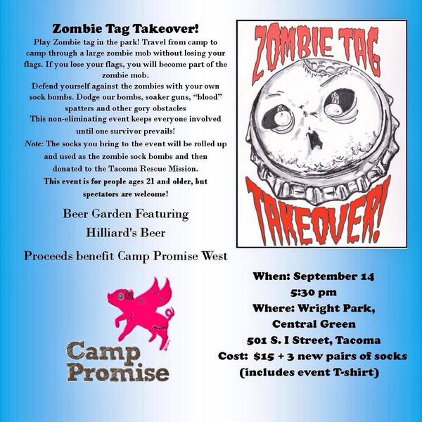 CampPromiseWest's tweet photo. @crypticon is hosting Zombie Tag in Tacoma with a @HilliardsBeer Garden to benefit CPW2014!! http://t.co/SLVvtrW24r