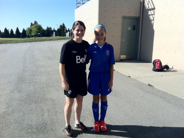 Syd met her soccer idol - Diana Matheson at SSAP this weekend.  Classy lady on/off the field. Go Canada.