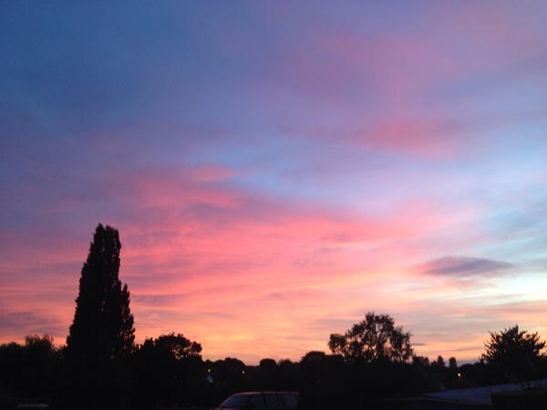 LEBT07's tweet photo. @gingabreadlatte what a lovely evening, roast pork cooked by Ninny #Yum and a lovely pink sky. 😘😘 http://t.co/4w2tBrttfD