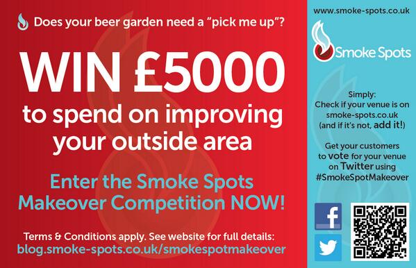 Does your beer garden need a "pick me up"? @SmokeSpotsUK can help, with £5,000 up for grabs... #smokespotmakeover