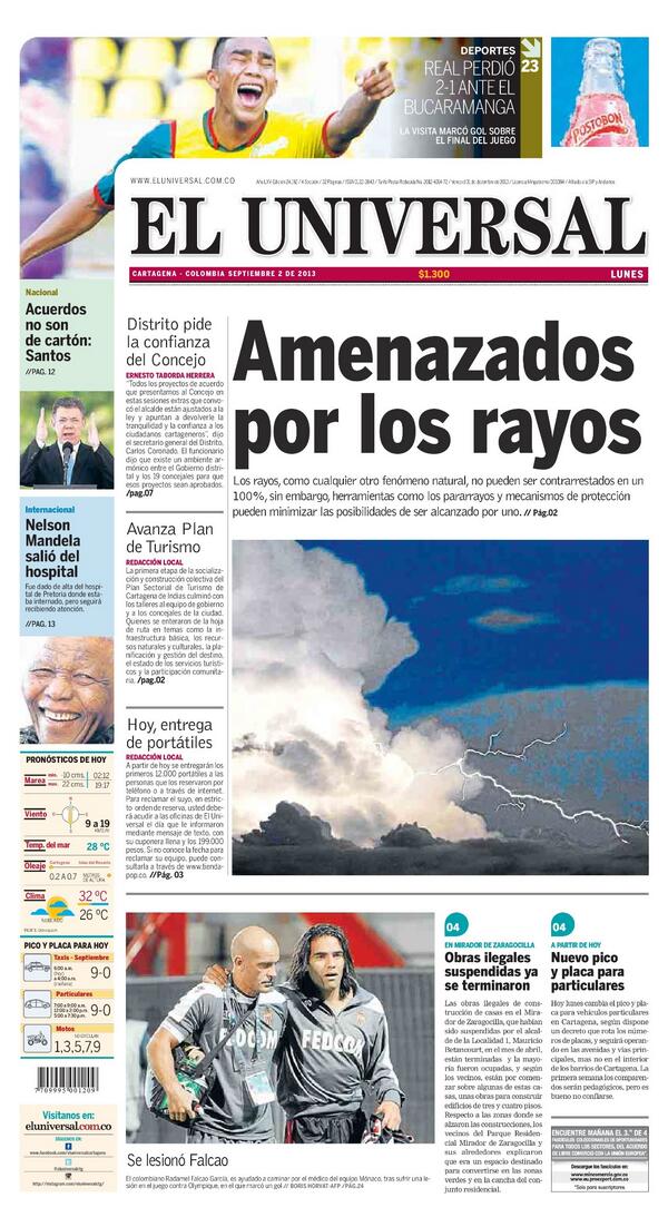 ElUniversalCtg's tweet photo. Les compartimos nuestra portada de hoy lunes 2 de septiembre de 2013 http://t.co/0R8D1tC9EH