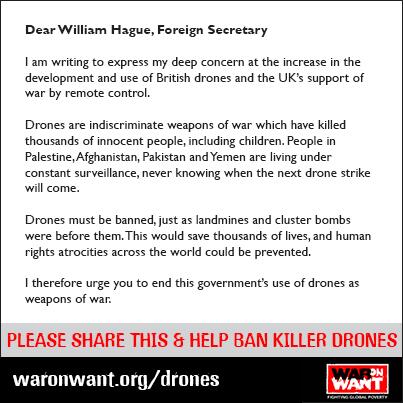 Tell <a href="/WilliamJHague/">William Hague</a> to ban killer drones as weapons of war