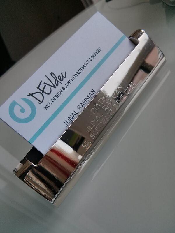 junal's tweet image. A brand new business card with a brand new card holder. #developersdeck #devdec
