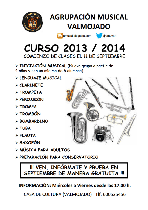 Amuval1's tweet photo. Inicio del curso 2013-2014 de la Escuela de Música de Amuval. Animaros a formar parte de ella. http://t.co/6zt43t6FdT http://t.co/UtNvLVdlH1