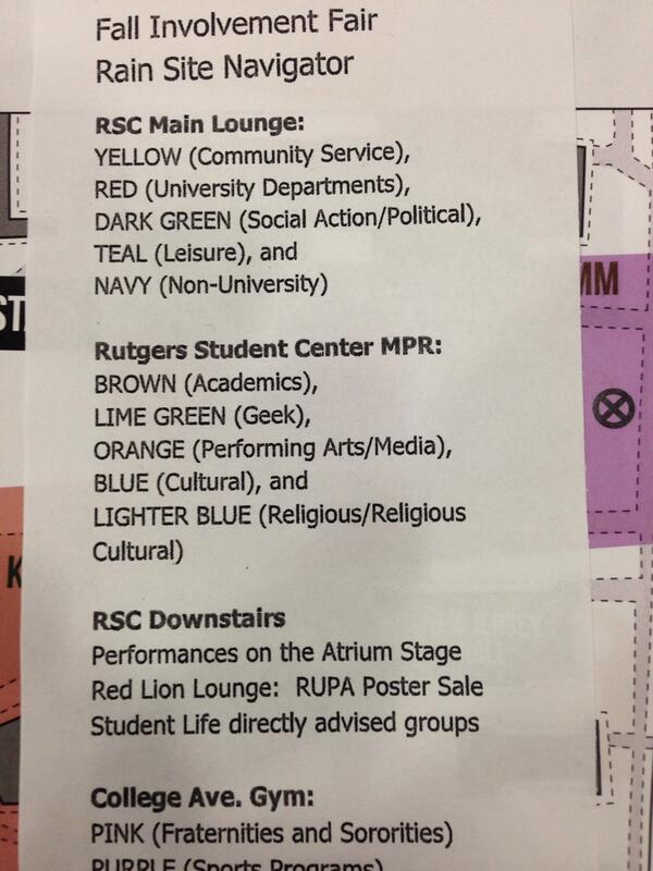 RSCpride's tweet photo. Having trouble navigating the Involvement Fair? Here is the rain site navigator. #RSC #Rutgers http://t.co/XyyMTrsl76
