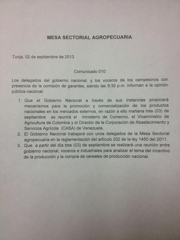 TeleSantiagoTST's tweet photo. Comunicado de la mesa sectorial agropecuaria para 2 de sept. #Boyaca #Tunja #Duitama #Paipa #Sogamodo http://t.co/Ug6mNnbuSW