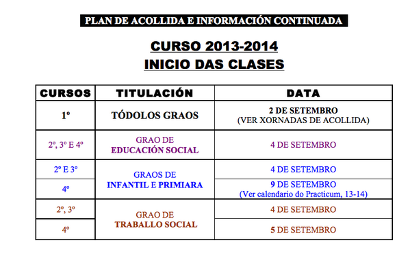 ¡Mucha suerte en el inicio del próximo curso 2013-2014! Aquí, las fechas de inicio: