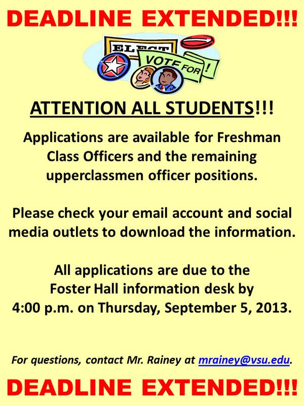 Class officer application deadline extended to 4:00 pm on Thursday, Sept. 5th.