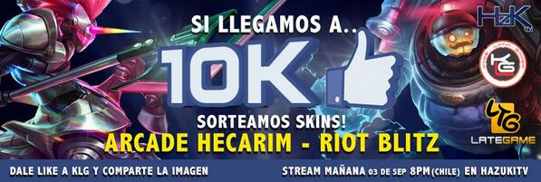 KLGCuballende's tweet photo. COMPARTAN https://t.co/Kp56Rwhplu
para ganar #arcadehecarim y #riotblitzcrank
@KaosLatinGamers  @SKGCL @HazukiTV http://t.co/scPQ04R5Ig