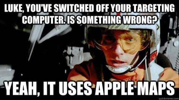TrueTweets2013's tweet image. Apple maps are useless though... #Apple #Maps #StarWars