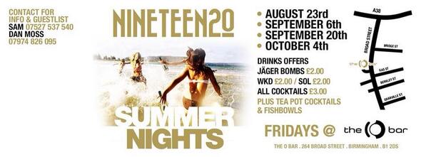 _nineteen20's tweet image. MORNING GUYS- this weekend come and party with **nineteen20** down at Obar Broadstreet -- free champagne on entry--