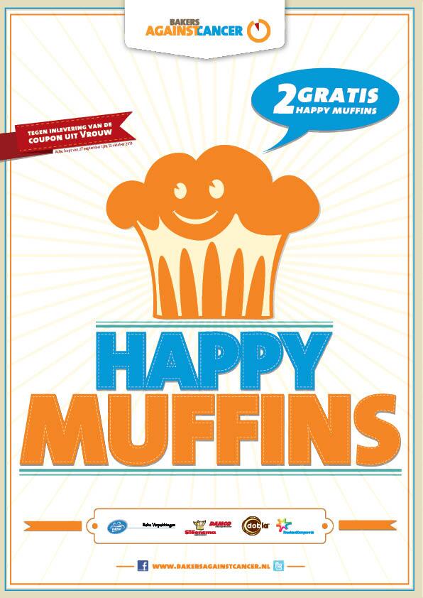 Knip vrijdag 27/9 uw coupon uit VROUW, bijlage van de Telegraaf en haal uw 2 gratis Happy Muffins op bij de bakker!