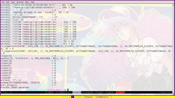freedrull's tweet image. straced unicorn_rails to find out when it was crashing. why the hell wasn&apos;t it wrote to stdout? #hatecomputers