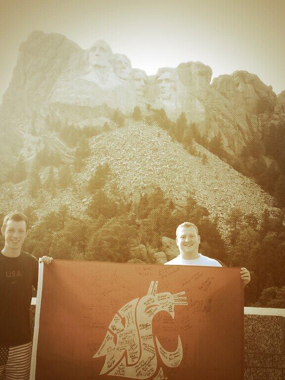 The boys stopped by Mt. Rushmore on their way home. Kevin really got into the patriotic mood...