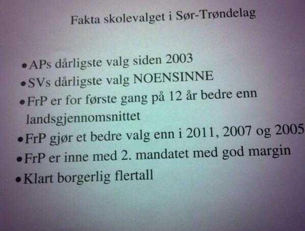 Er veldig fornøyd med skolevalgsresultatet for FrP i Sør-Trøndelag! #frp #nrkvalg #adressa #frp #fpu
