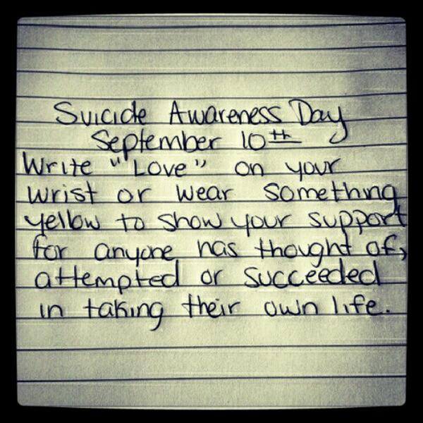 BeyondTheScars's tweet photo. And September 10th is Suicide Awareness Day. Here's how to show your support for the prevention of suicide. http://t.co/tkGVRT7UE0