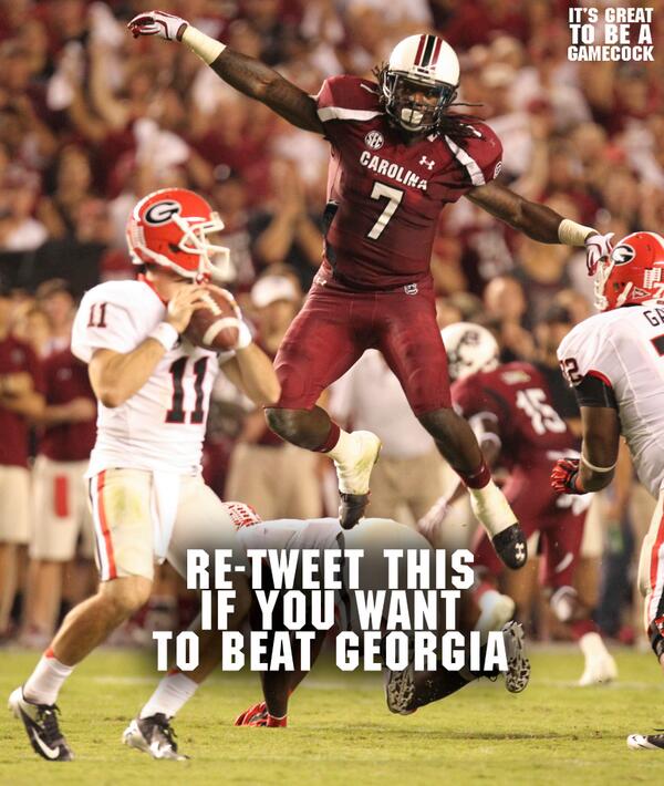 GamecocksOnline's tweet photo. Friendly competition vs. @UGAAthletics! RE-TWEET this and get your friends to do it too! Most RTs wins! #Gamecocks http://t.co/1ESKsNFzrl
