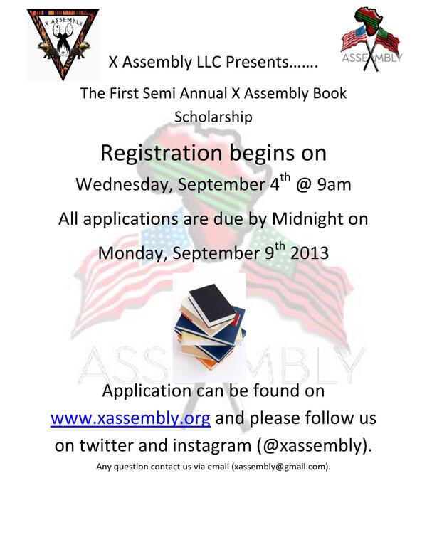 Xassembly's tweet photo. Apply For the X Assembly Book Scholarship!!! @NCNW_MSU @PlayPins @MSUBearsOf2014 @MSUBearsOf2016 RTRTRTRT http://t.co/UcXqfzsErM