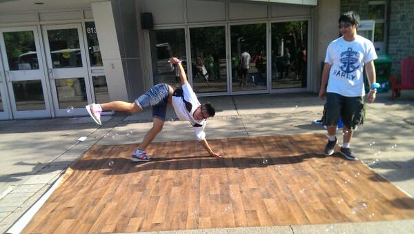 We got some break dancing and bubbles in front of the sub - AH #shinerama #oweek2013