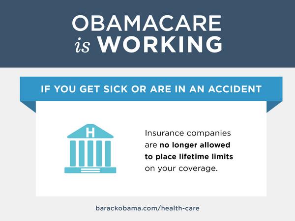 BarackObama's tweet photo. #Obamacare ends lifetime limits on health coverage. http://t.co/vLOEdIaB6Q