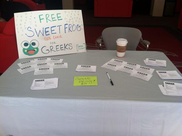 HartfordGreekIV's tweet photo. Have YOU signed up to win a FREE Sweet Frog gift card yet? #greekiv http://t.co/h5PxaPAvL0