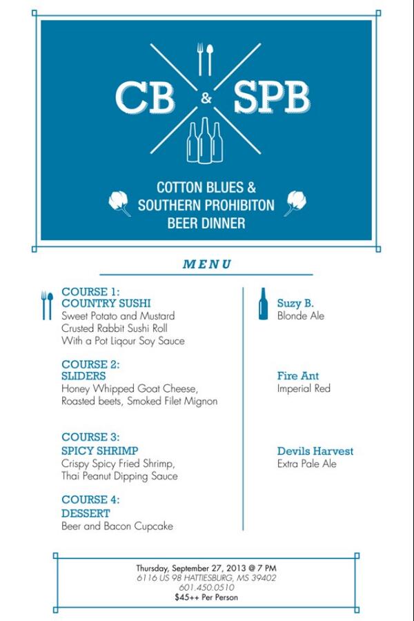 Beer dinner details. Gonna be so very good @CottonBluesMS #localCollaboration