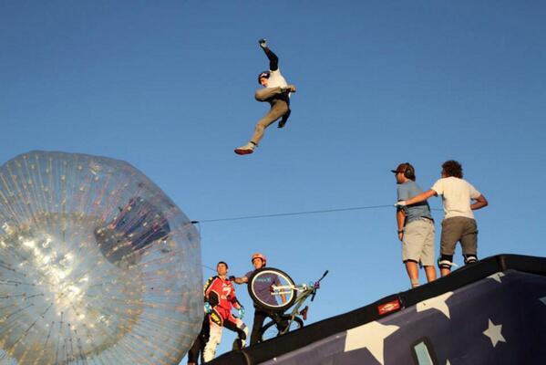 _ZORB_'s tweet image. Check out the ZORB "hole in on trick" by @nitrocircuslive