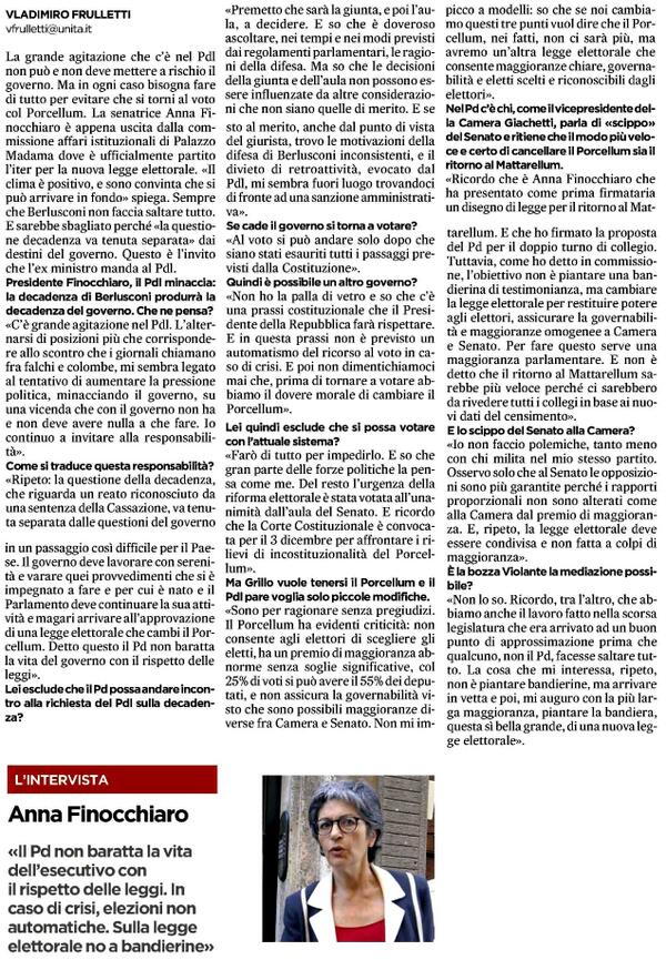 "Dal #Pdl diktat inaccettabili. #Pd non baratta vita #Governo con rispetto leggi".  - La mia intervista <a href="/unitaonline/">l'Unità</a>