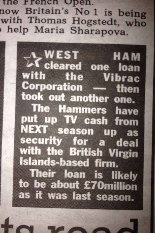 West Ham cleared one loan with the Vibrac Corporation and then taken out another one claim the Sun