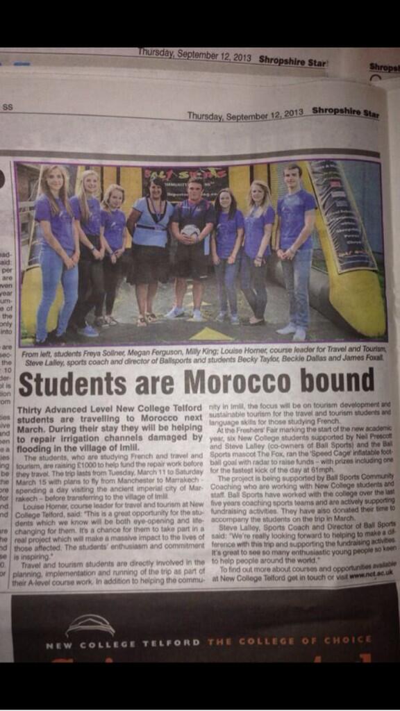 Lou1Horner's tweet photo. Press Release to launch New College fundraising for community project Morocco 2014 supported by @BallSportsLtd http://t.co/rROmBXqpEY