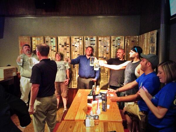 Here's a picture from last nights Oktoberfest mini-tour kick off festivities. A grueling stein holding competition.