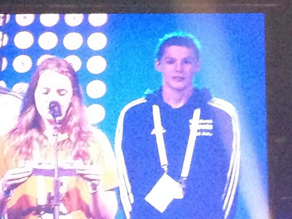 Duncan  Scott on stage for athletes  oath. at  <a href="/UKschoolgames/">UK School Games</a> ,  go Scotland south and east