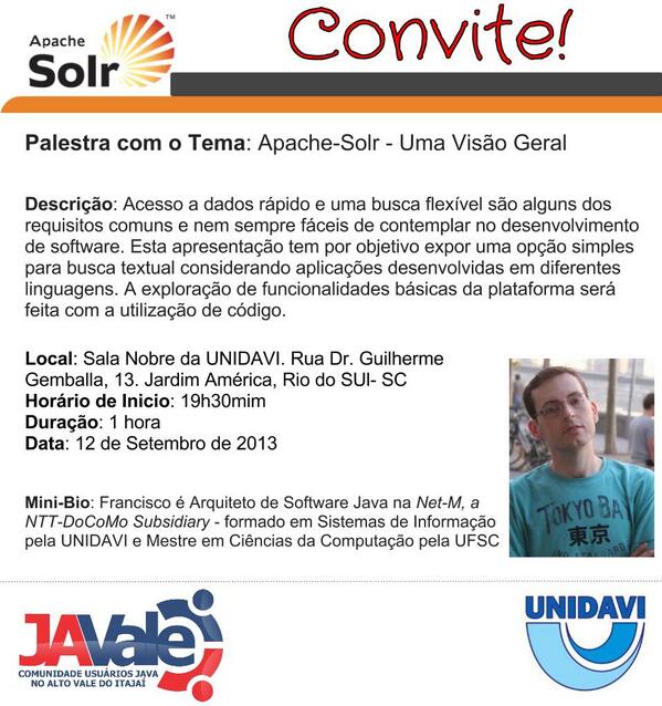 javaaltovale's tweet image. Convite para palestra dia 12 de Setembro de 2013.