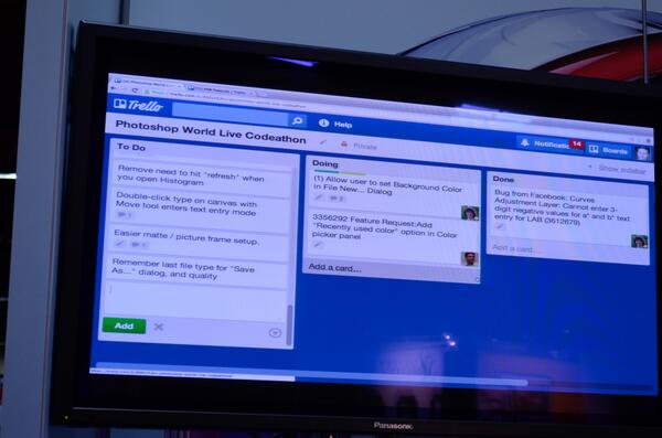 The Adobe engineers taking suggestions at the Adobe <a href="/Photoshop/">Adobe Photoshop</a> Live Codeathon. (Day 1 #PSW13)