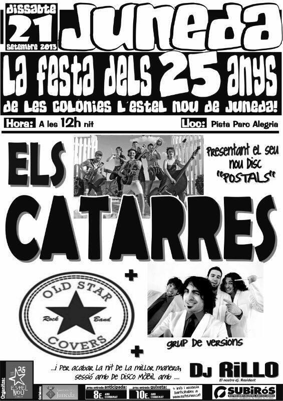 JRosiB's tweet photo. El 21 de setembre, a #Juneda, l'@EstelNou celebra l'última festa del seu 25è aniversari amb @elscatarres !!! http://t.co/l0xcLlRKGP
