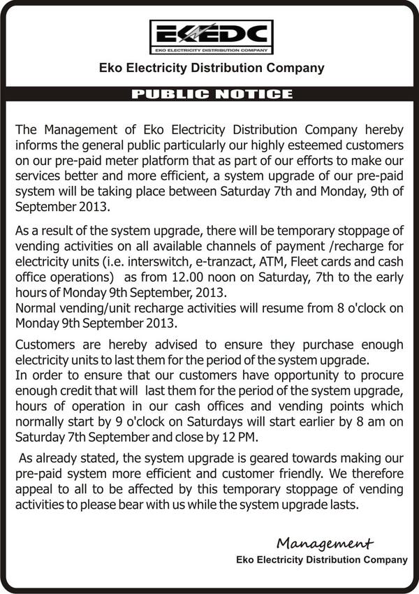 EKOELECTRICITY's tweet photo. PUBLIC NOTICE http://t.co/eCG2ZpSBc5