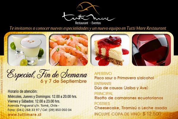 pingueral's tweet photo. Tutti Mare Restaurant te espera con nuevas especialidades y un nuevo equipo este fin de semana en Pingueral... http://t.co/OHO5fNR4V3