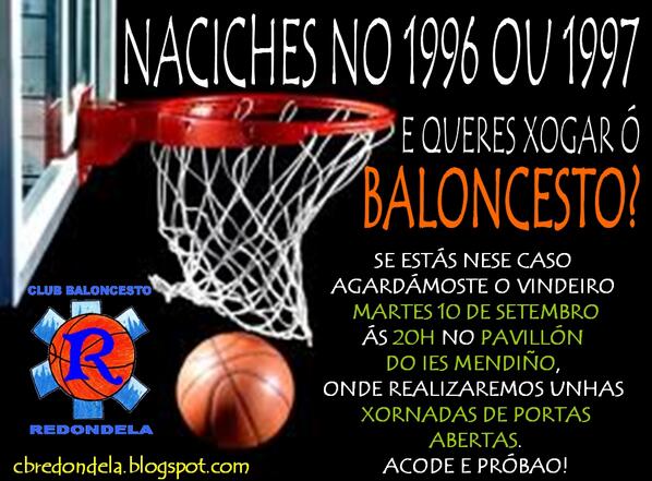CBRedondela's tweet photo. O martes 10 de setembro realizaremos no IES Mendiño ás 20h unhas xornadas de portas abertas para mozos do 1996-1997: http://t.co/4cPUprzyzz