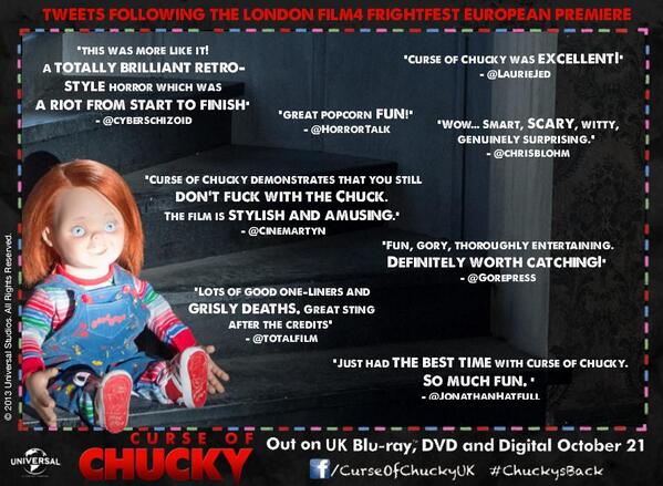 RealDonMancini's tweet photo. Satisfied customers tweeting thumbs up for #CurseOfChucky following the @Film4FrightFest premiere! http://t.co/wGai15GbhA