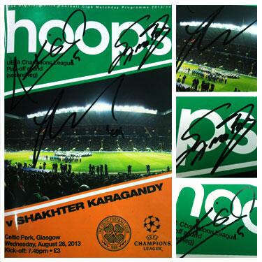 Retweet and follow @celticfc to win this Shakhter Karagandy programme signed by the three goalscorers. (KM) #HH